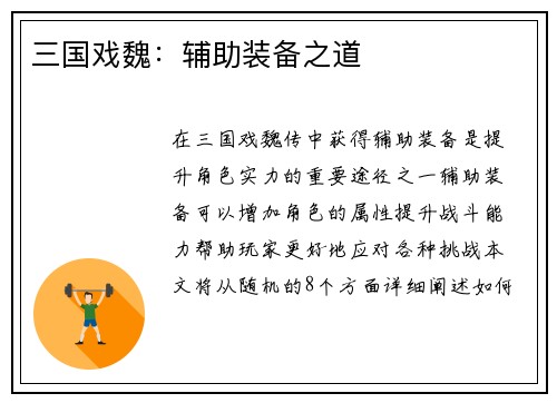 三国戏魏：辅助装备之道